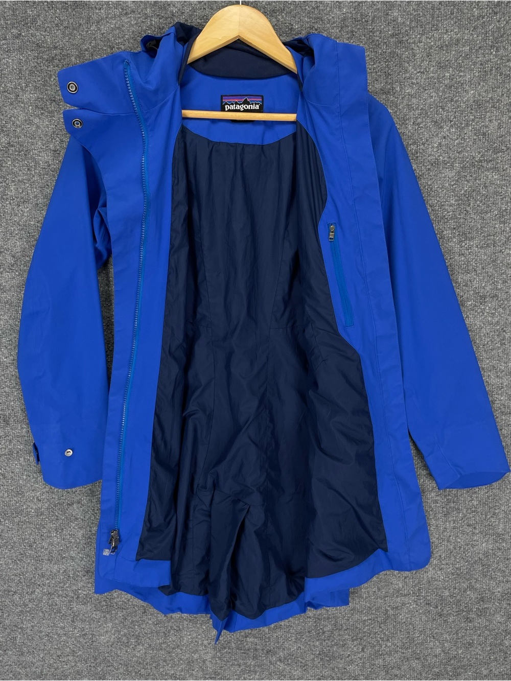 Patagonia Rain Jacket Womens XS Blue Hooded Waterproof H2No Arborist Trench Coat - Picture 8 of 13